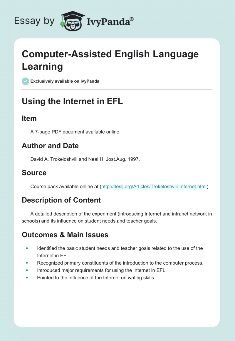 Computer-Assisted English Language Learning. Page 1