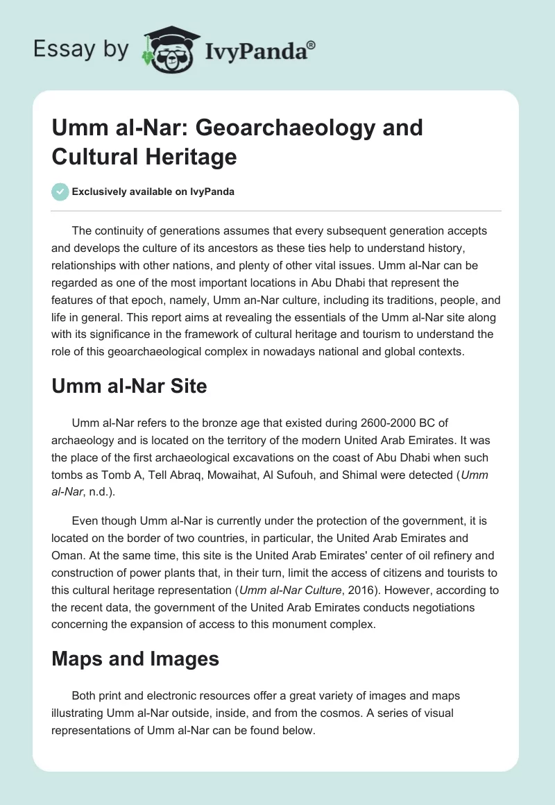 Umm Al-Nar: Geoarchaeology and Cultural Heritage. Page 1