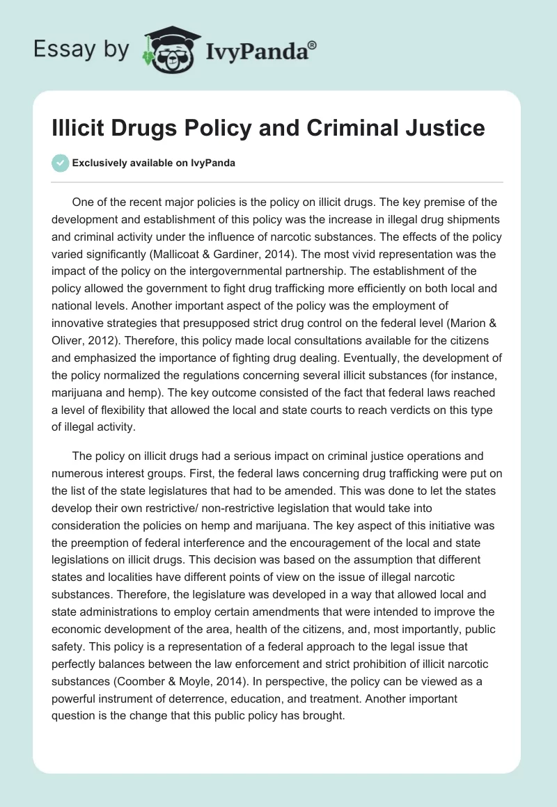 Illicit Drugs Policy and Criminal Justice. Page 1