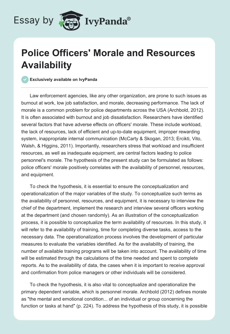 Police Officers' Morale and Resources Availability. Page 1