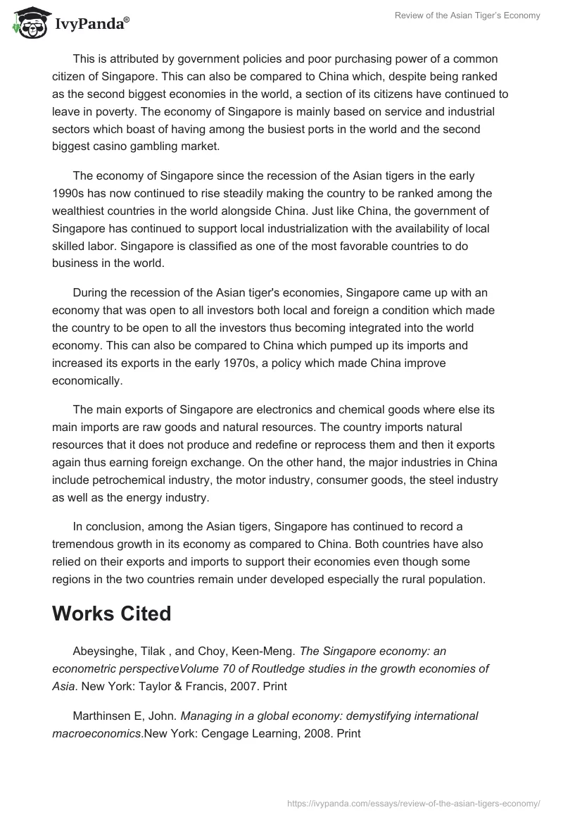 Review of the Asian Tiger’s Economy. Page 3
