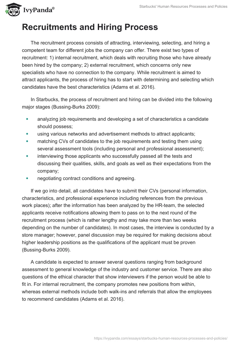 Starbucks' Human Resources Processes and Policies. Page 3