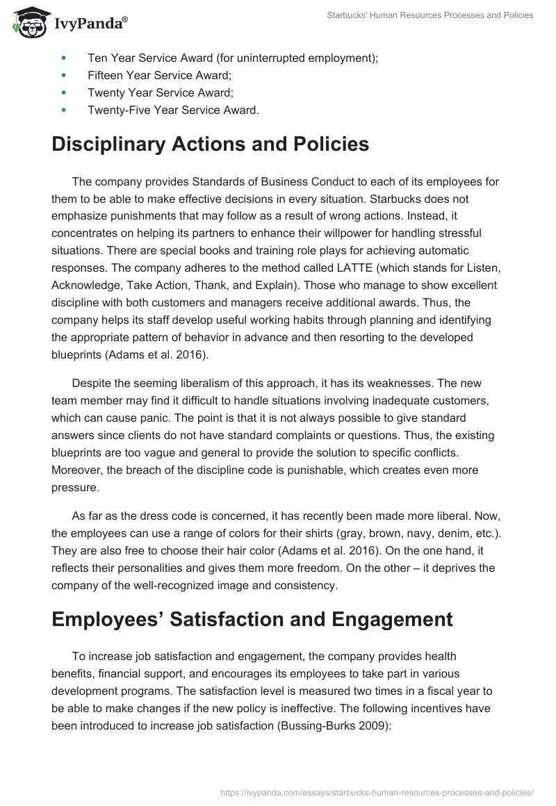 Starbucks' Human Resources Processes and Policies. Page 5