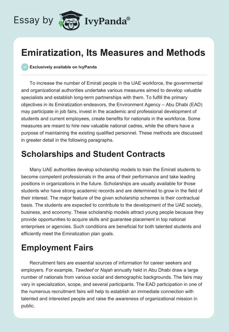 Emiratization, Its Measures and Methods. Page 1