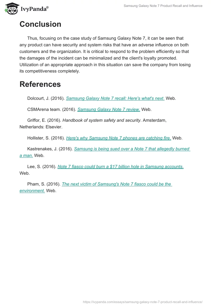 Samsung Galaxy Note 7 Product Recall and Influence. Page 4