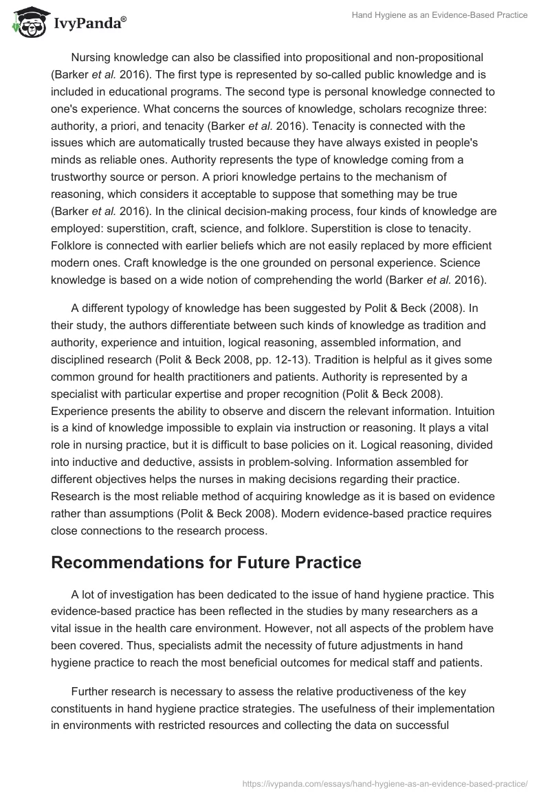 Hand Hygiene as an Evidence-Based Practice. Page 5