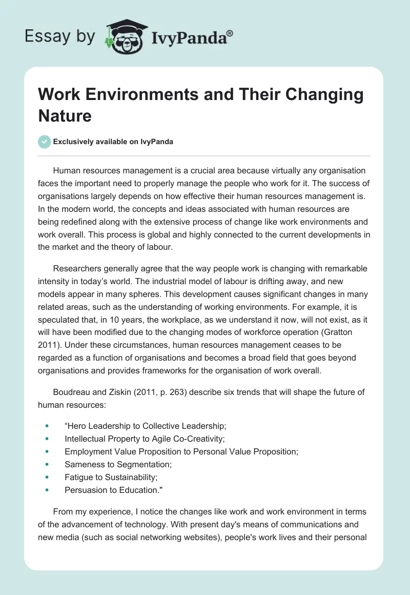 Work Environments and Their Changing Nature. Page 1