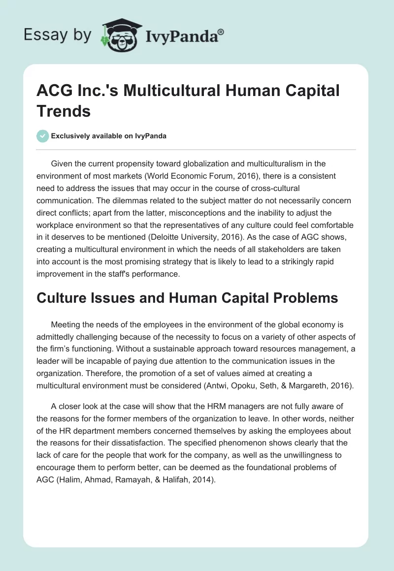 ACG Inc.'s Multicultural Human Capital Trends. Page 1
