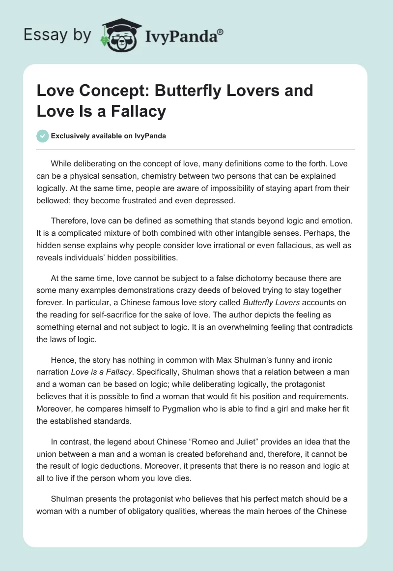 Love Concept: "Butterfly Lovers" and "Love Is a Fallacy". Page 1