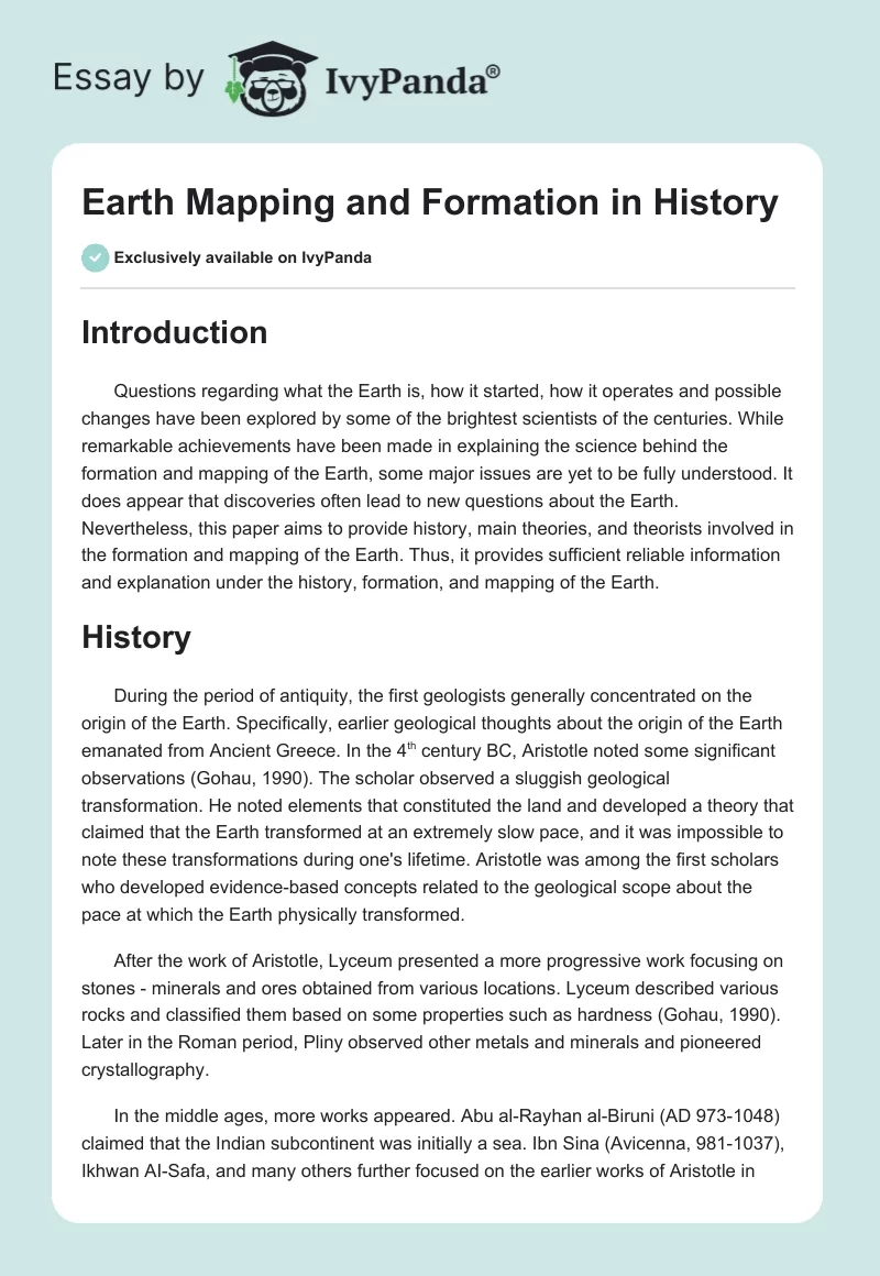 Earth Mapping and Formation in History. Page 1