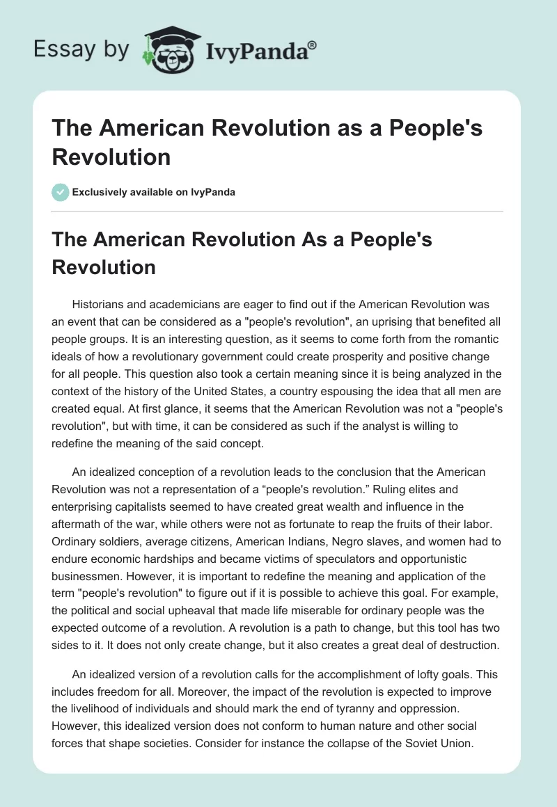The American Revolution as a People's Revolution. Page 1