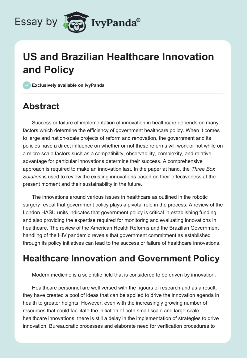US and Brazilian Healthcare Innovation and Policy. Page 1