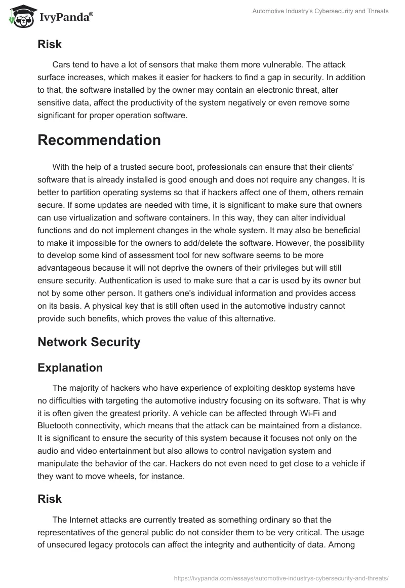 Automotive Industry's Cybersecurity and Threats. Page 2