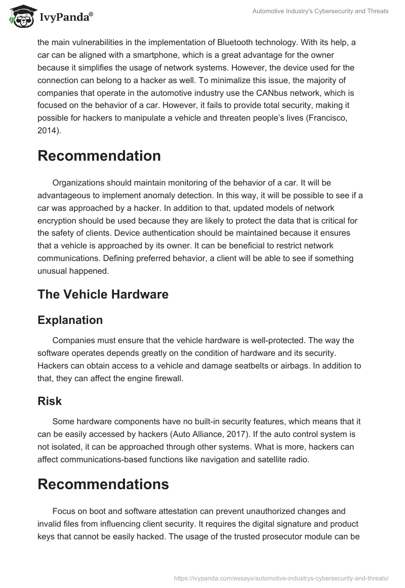 Automotive Industry's Cybersecurity and Threats. Page 3