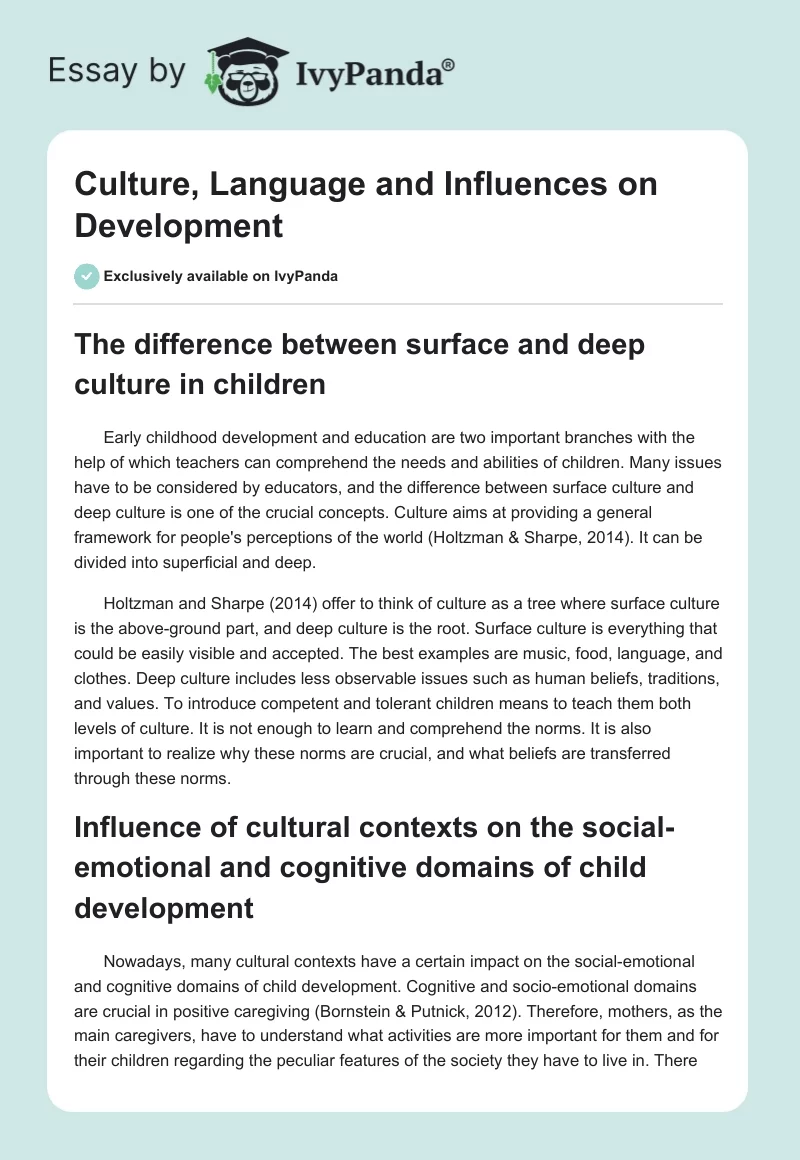 Culture, Language and Influences on Development. Page 1