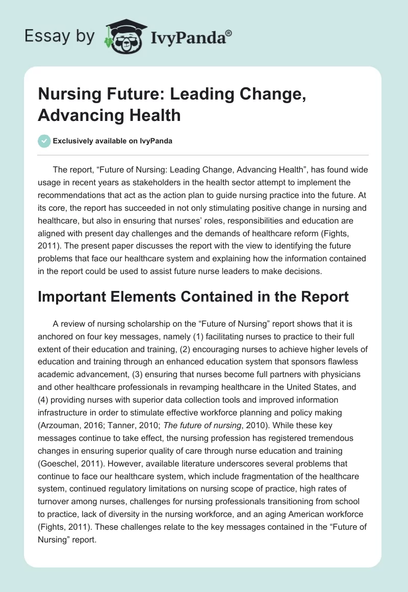 Nursing Future: Leading Change, Advancing Health. Page 1