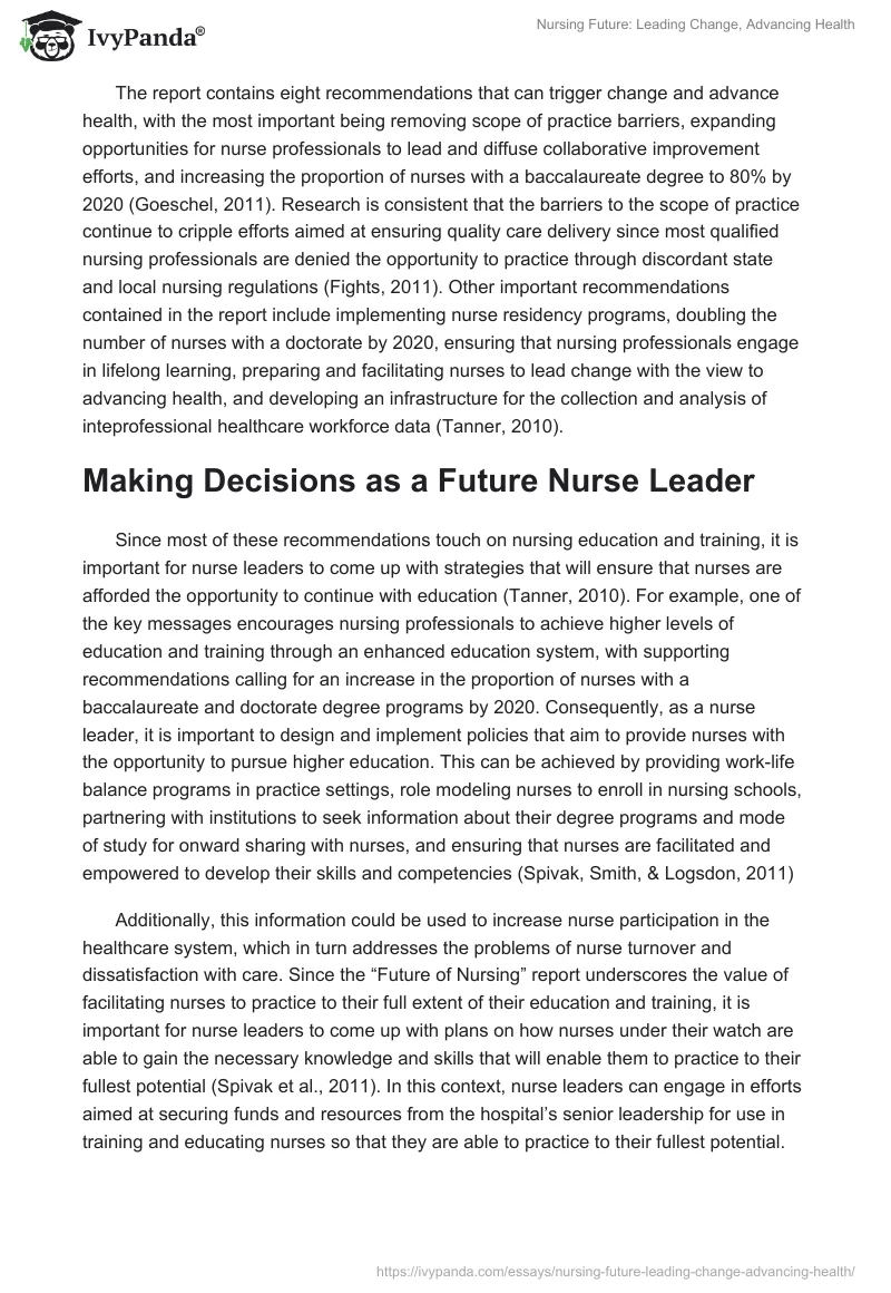 Nursing Future: Leading Change, Advancing Health. Page 2