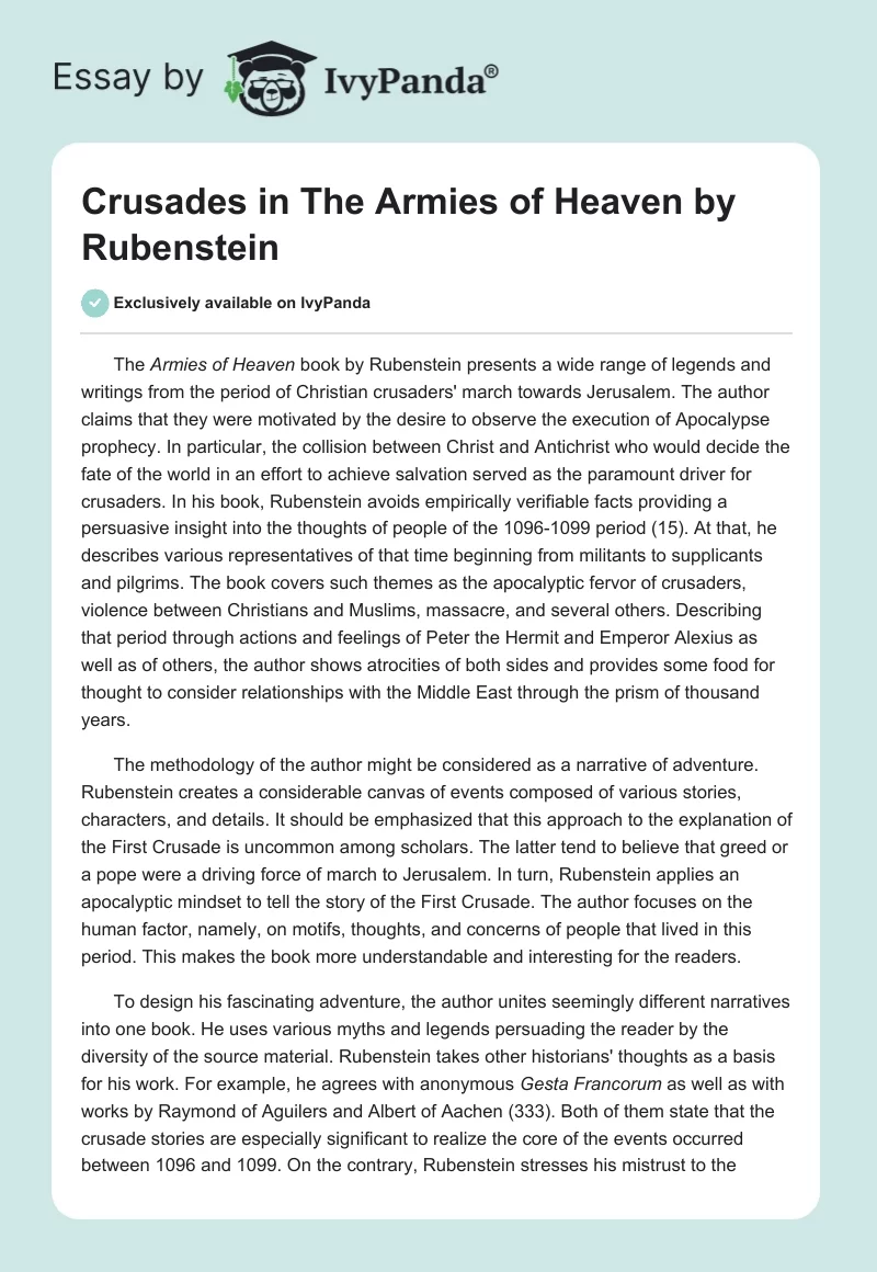 Crusades in "The Armies of Heaven" by Rubenstein. Page 1