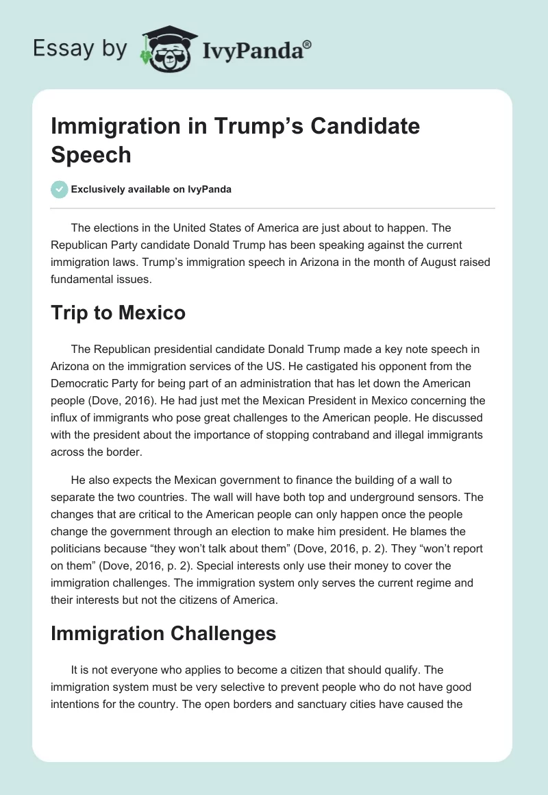 Immigration in Trump’s Candidate Speech. Page 1