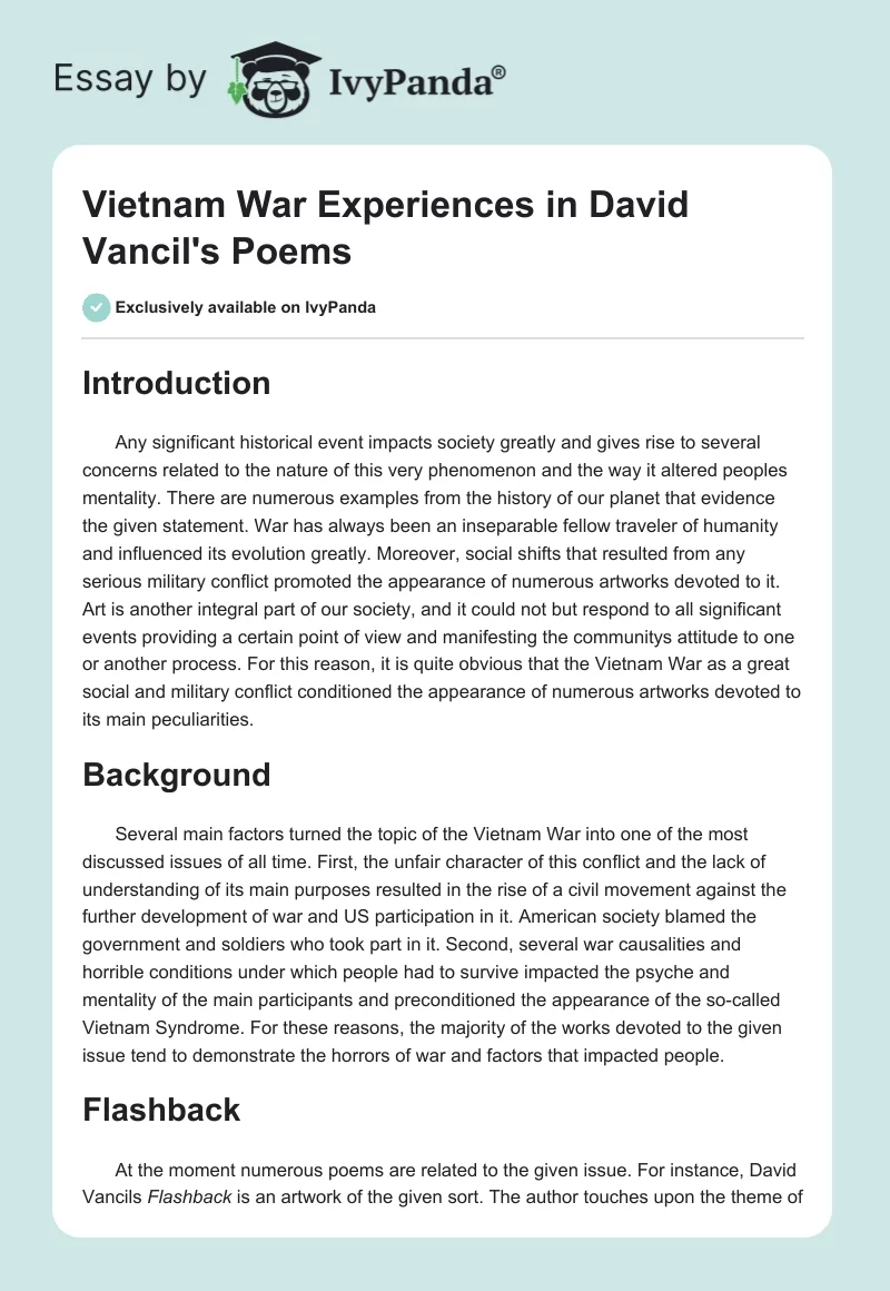 Vietnam War Experiences in David Vancil's Poems. Page 1