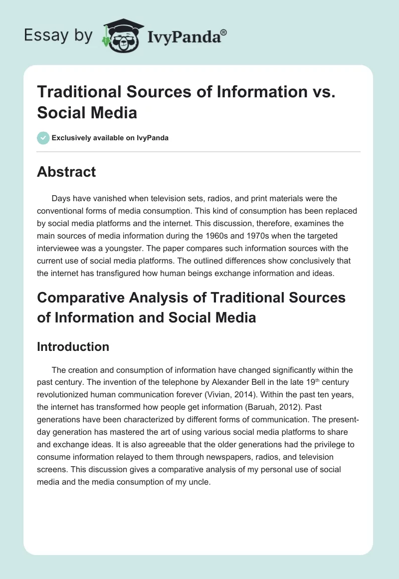 Traditional Sources of Information vs. Social Media. Page 1