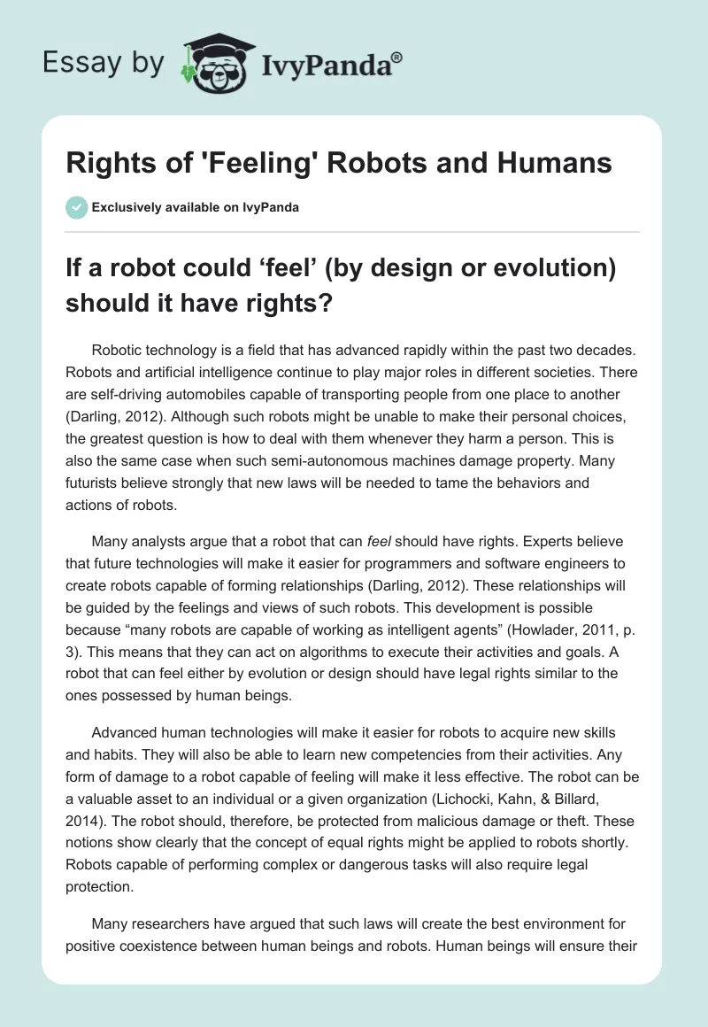 Rights of 'Feeling' Robots and Humans. Page 1