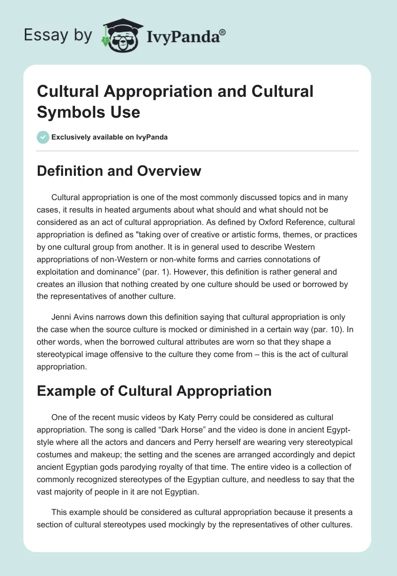 Cultural Appropriation and Cultural Symbols Use. Page 1