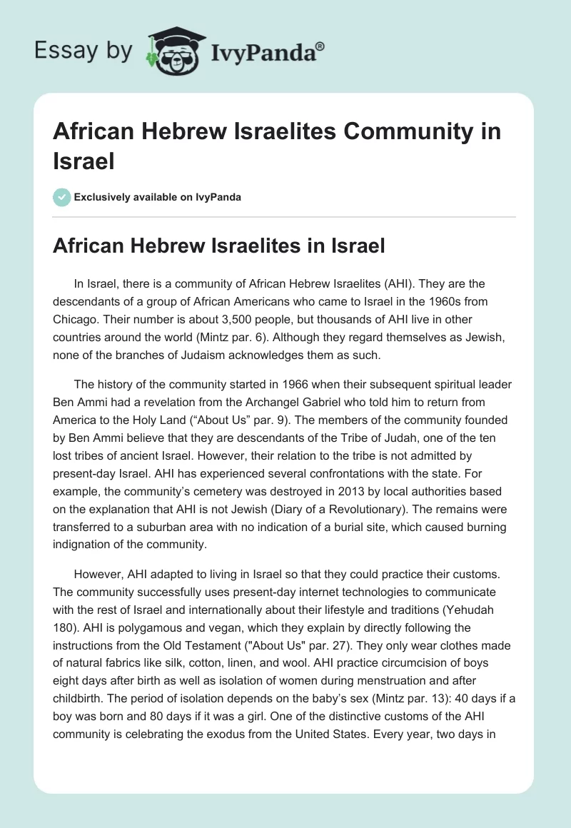 African Hebrew Israelites Community in Israel. Page 1