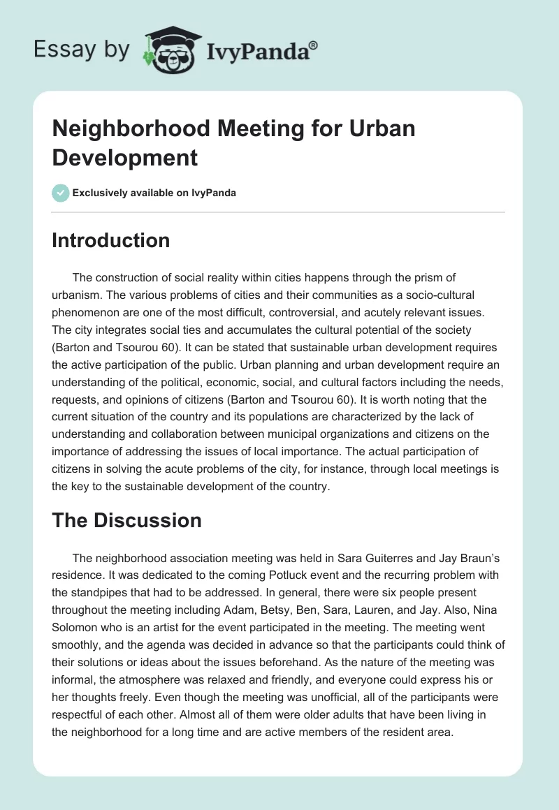 Neighborhood Meeting for Urban Development. Page 1