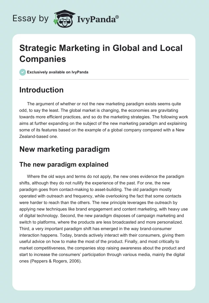 Strategic Marketing in Global and Local Companies. Page 1