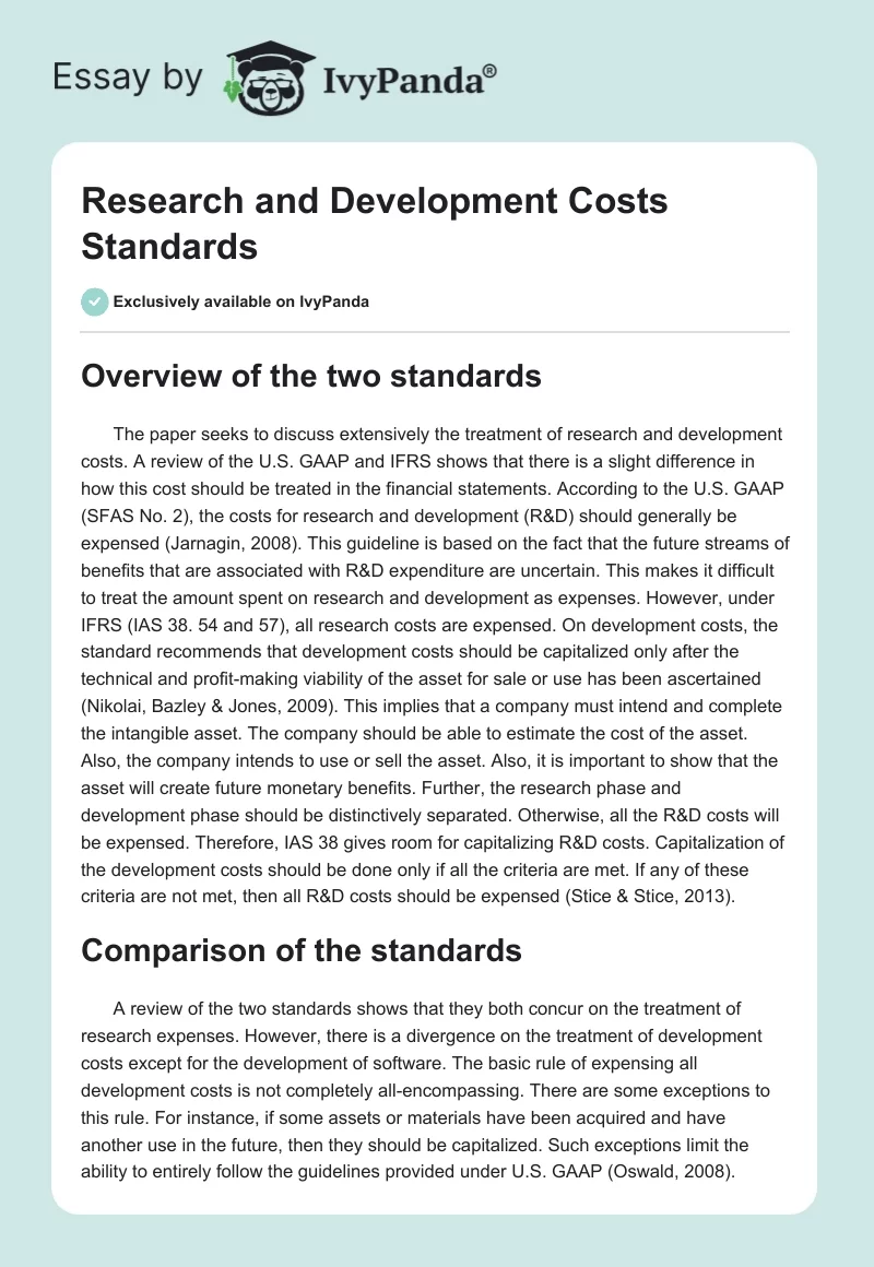 Research and Development Costs Standards. Page 1