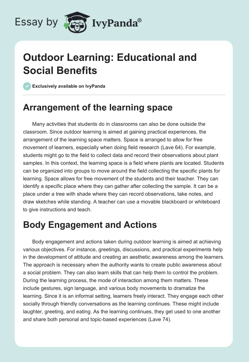 Outdoor Learning: Educational and Social Benefits. Page 1