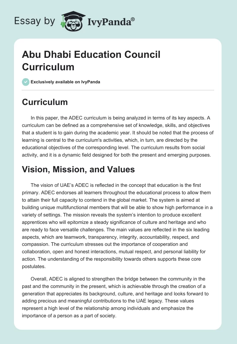 Abu Dhabi Education Council Curriculum. Page 1