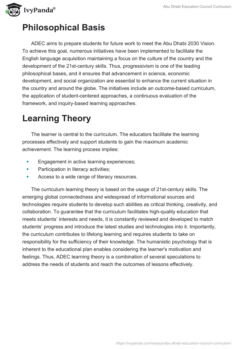 Abu Dhabi Education Council Curriculum. Page 2