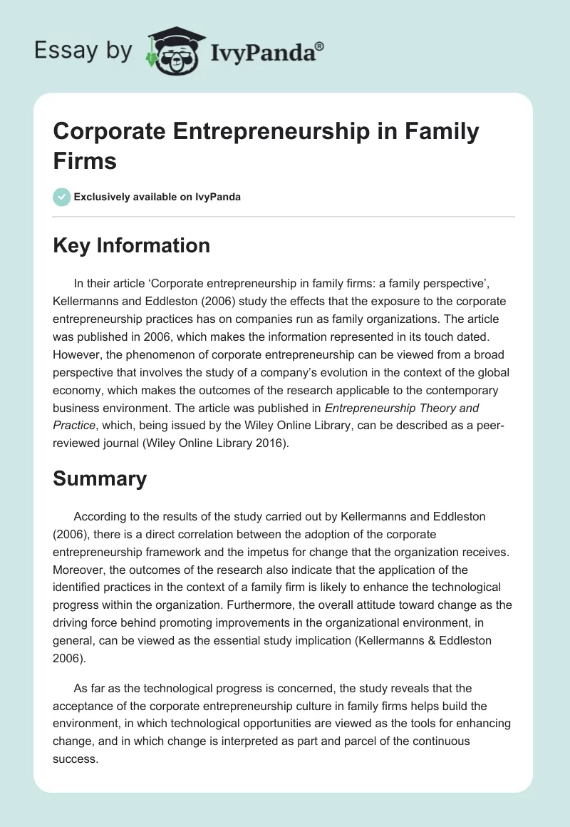 Corporate Entrepreneurship in Family Firms. Page 1