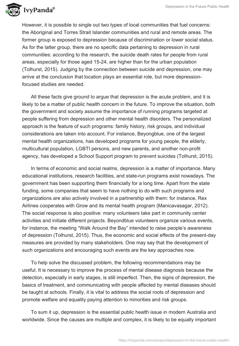 Depression in the Future Public Health. Page 2