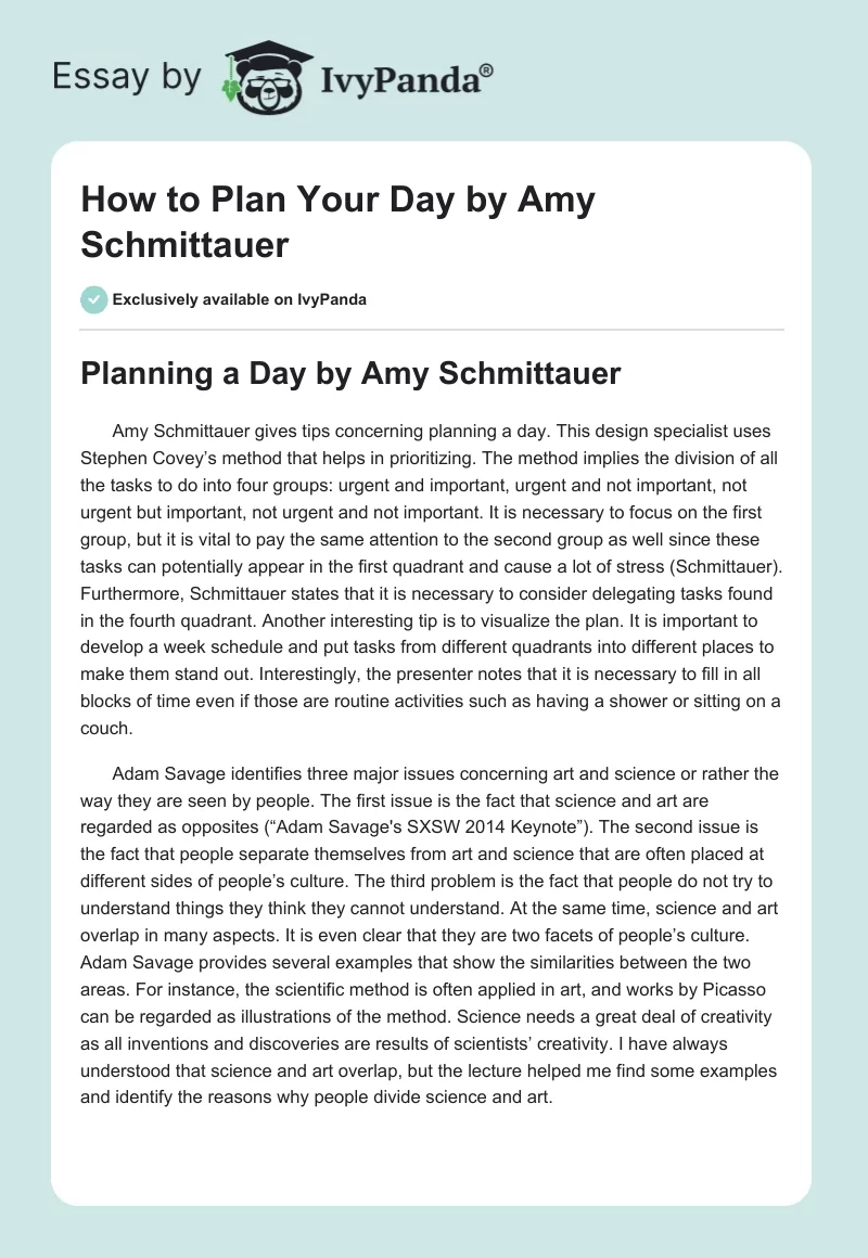 "How to Plan Your Day" by Amy Schmittauer. Page 1
