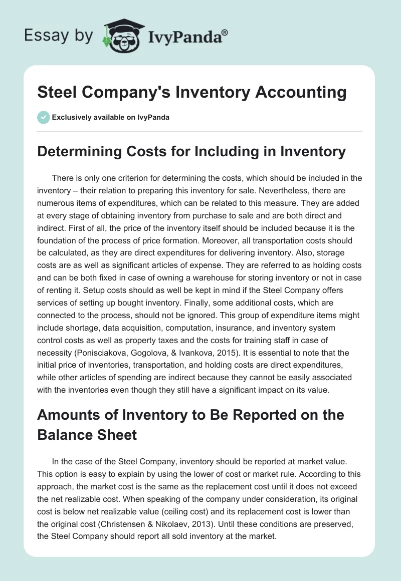 Steel Company's Inventory Accounting. Page 1