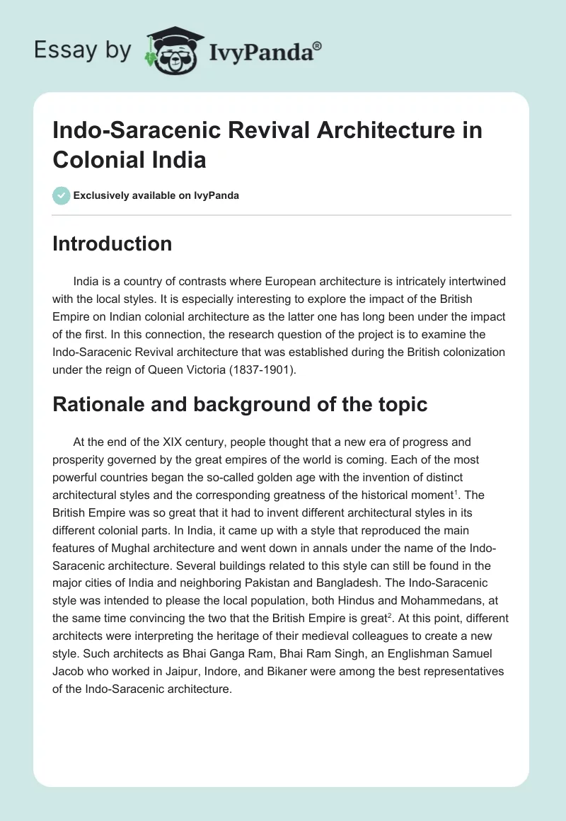 Indo-Saracenic Revival Architecture in Colonial India. Page 1