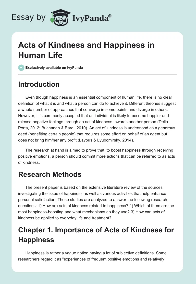 Acts of Kindness and Happiness in Human Life. Page 1
