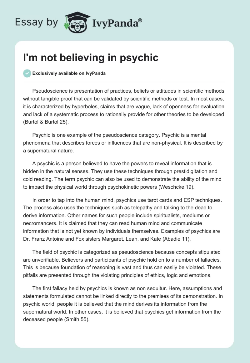 I'm not believing in psychic. Page 1