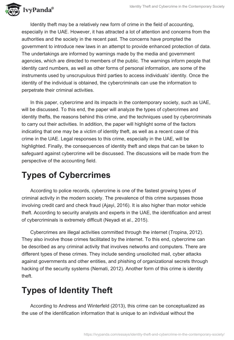 Identity Theft and Cybercrime in the Contemporary Society. Page 2