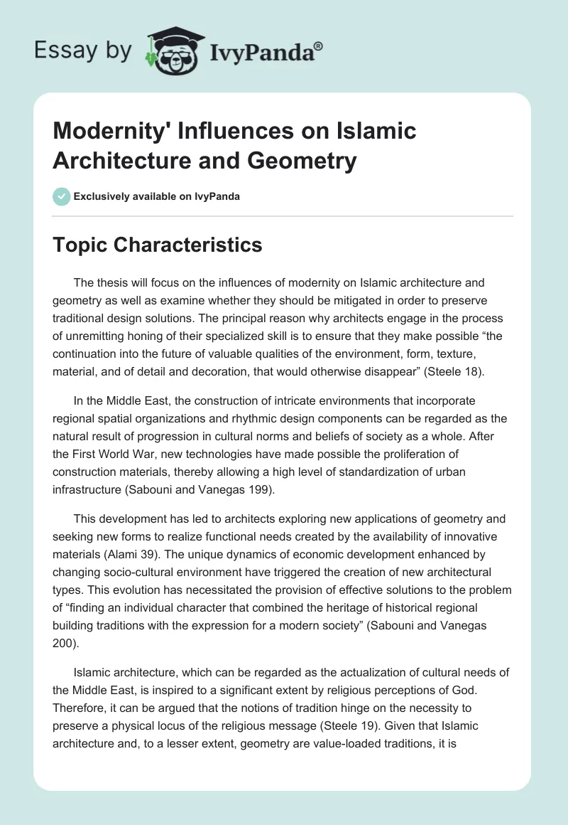 Modernity' Influences on Islamic Architecture and Geometry. Page 1