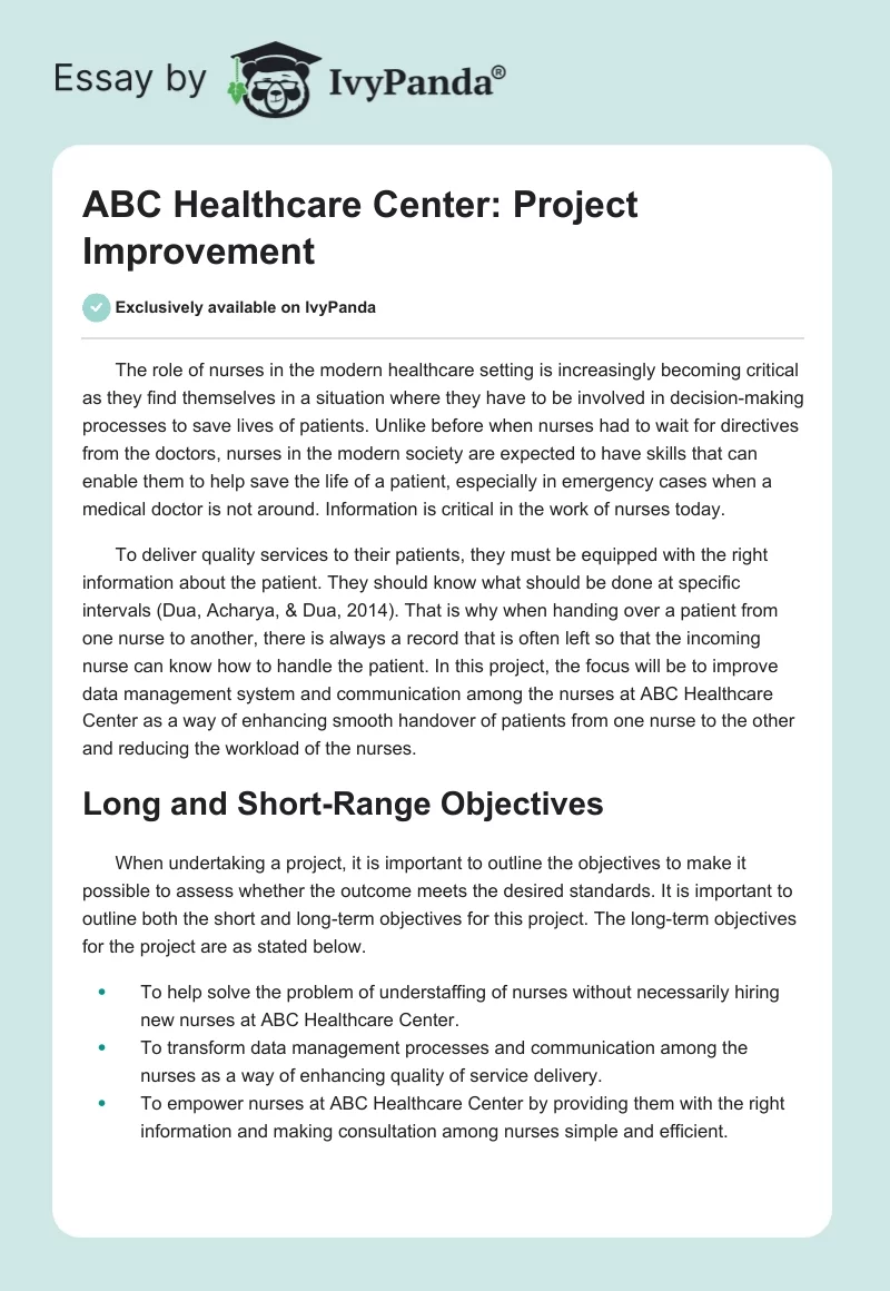 ABC Healthcare Center: Project Improvement. Page 1