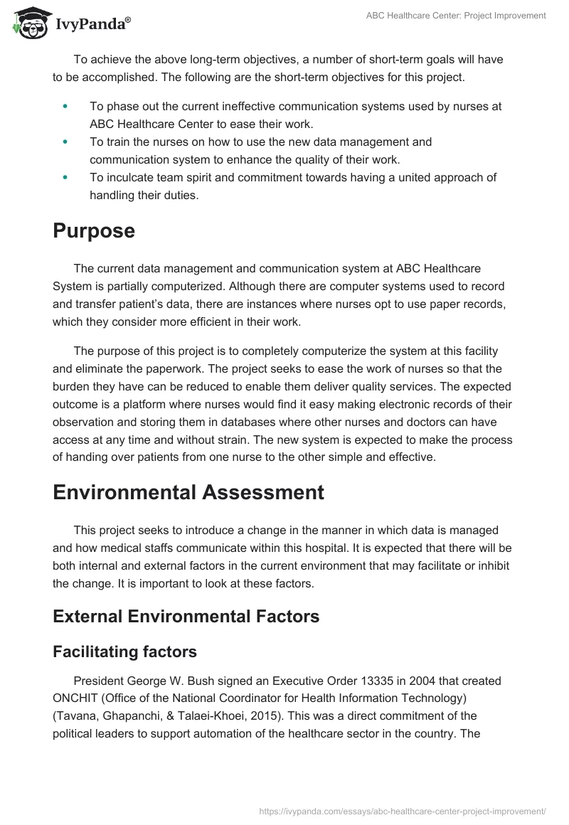 ABC Healthcare Center: Project Improvement. Page 2