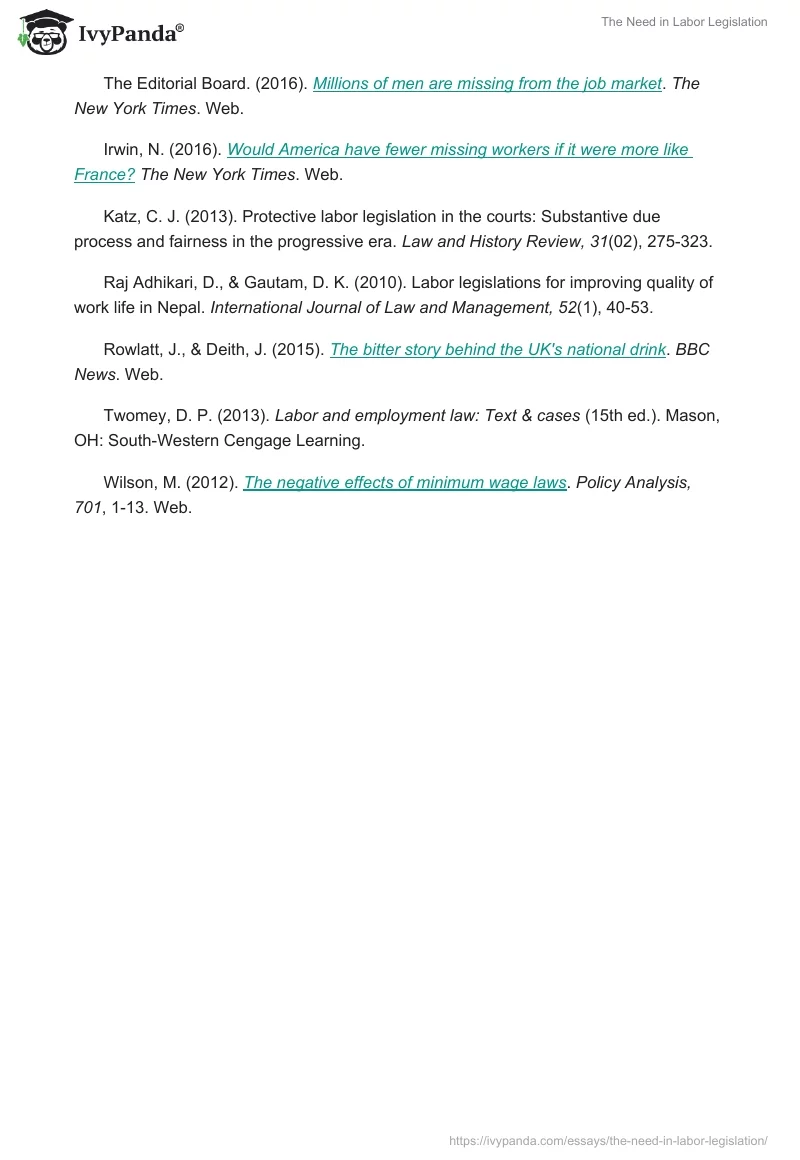 The Need in Labor Legislation. Page 5