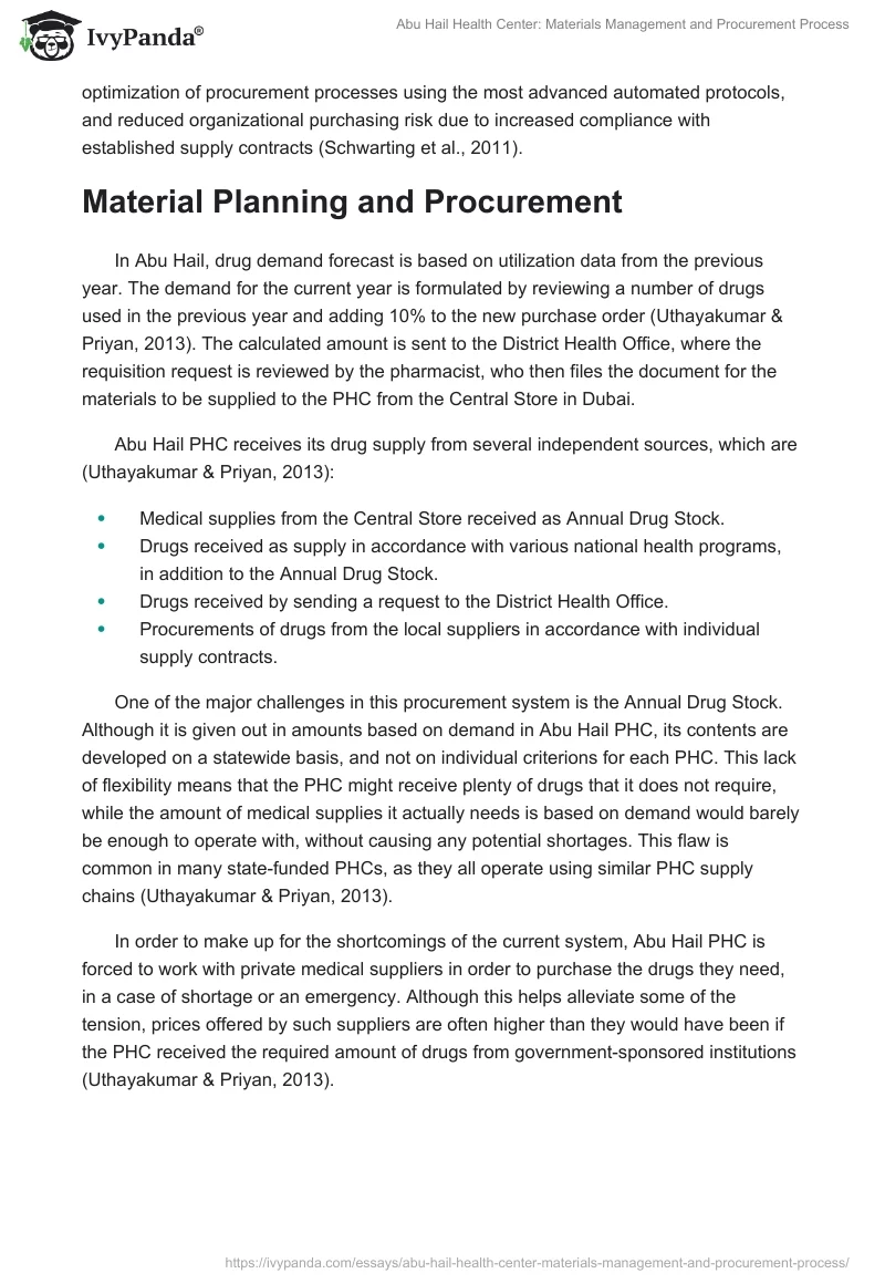 Abu Hail Health Center: Materials Management and Procurement Process. Page 3