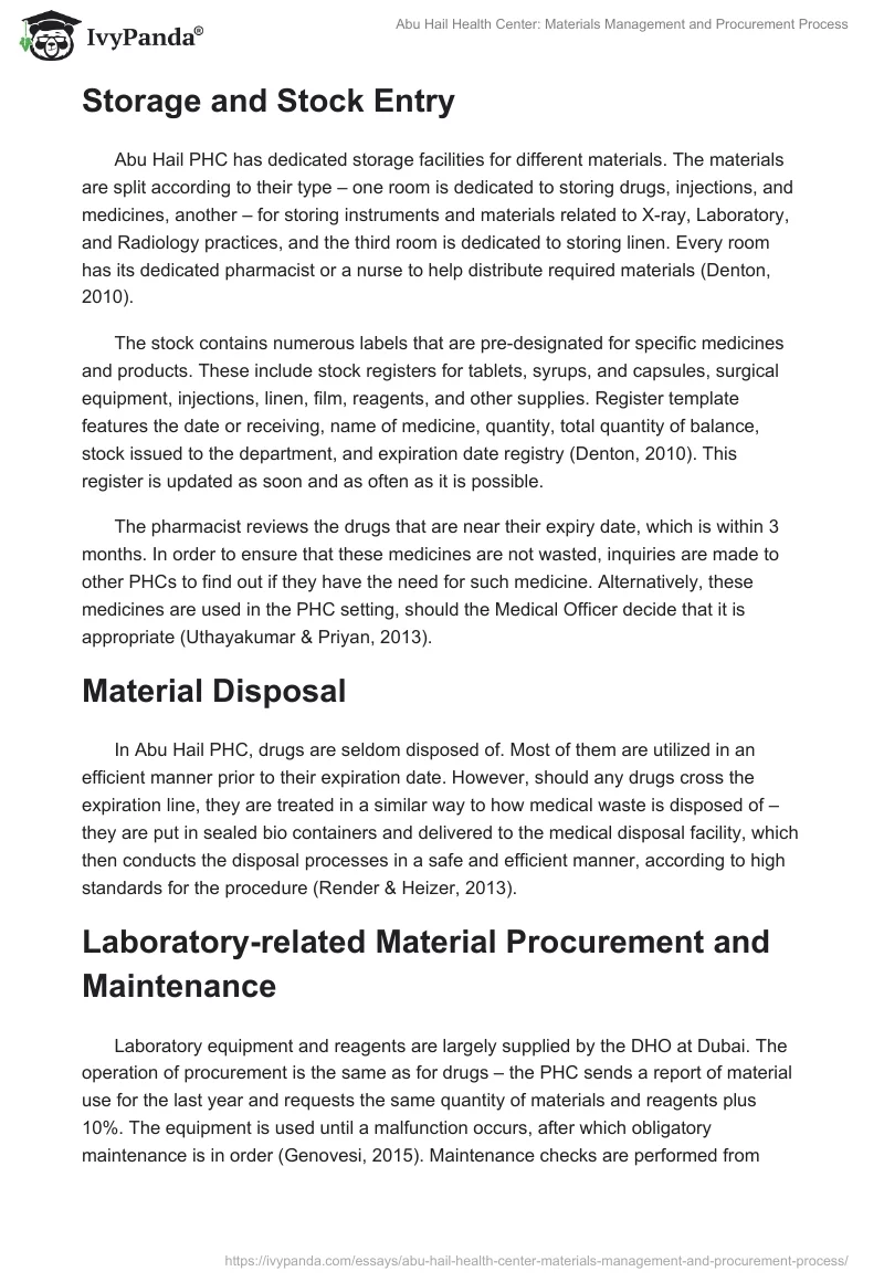 Abu Hail Health Center: Materials Management and Procurement Process. Page 4