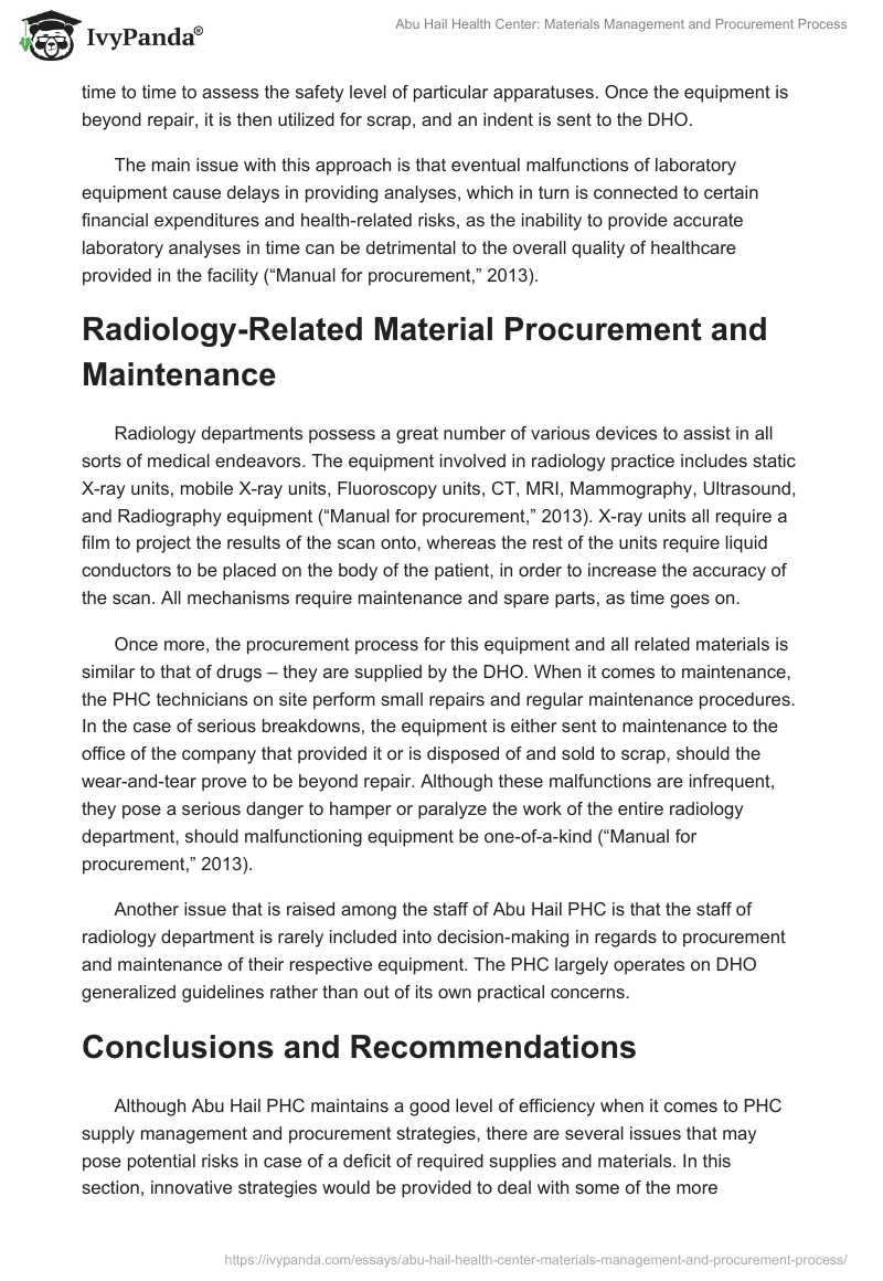 Abu Hail Health Center: Materials Management and Procurement Process. Page 5