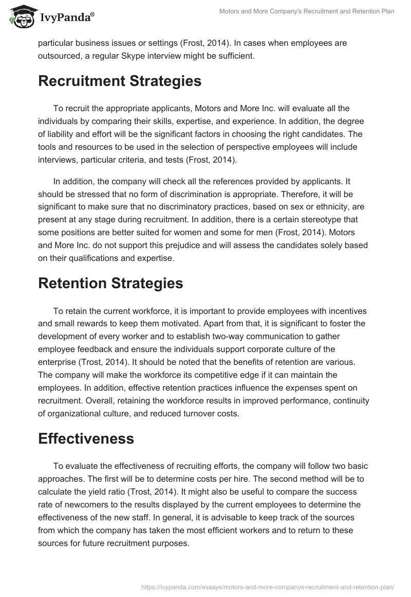 Motors and More Company's Recruitment and Retention Plan. Page 2